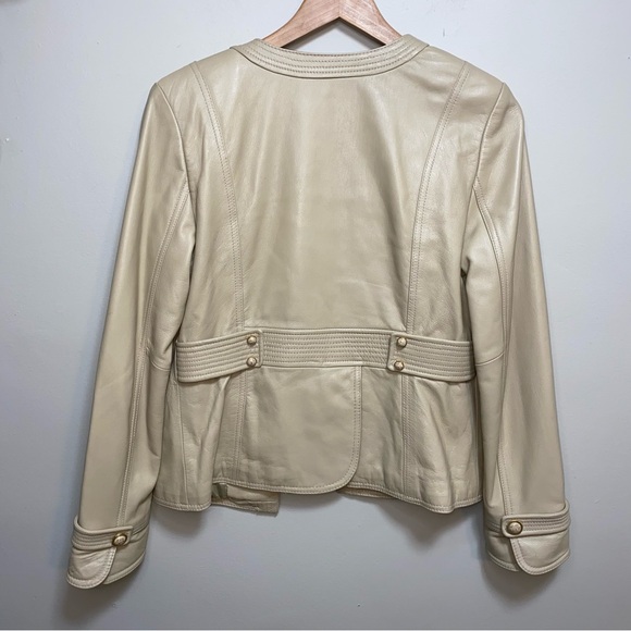 St. John Sport Leather Jacket in Tan / Cream Size Small - Picture 2 of 15